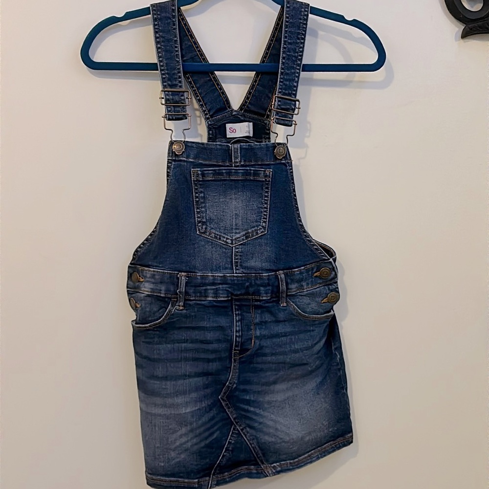 Stretch jean skirt overalls for girls